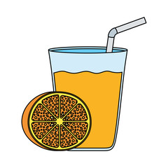 Sticker - orange citrus fruit with juice glass