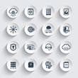Hosting, servers, network and data storage icons set