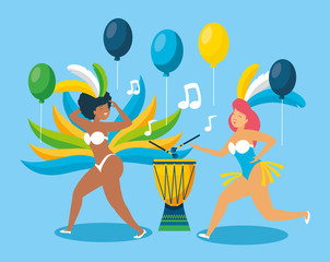 Wall Mural - brazilian garotas dancing carnival characters