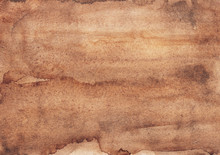 Watercolor Old Brown Background Texture. Ancient Parchment Backdrop Hand Painted. Light Taupe Color Overlay. 