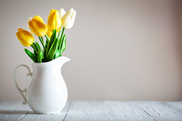 Wall Mural - greeting card with flowers and heart. background with copy space. selective focus.