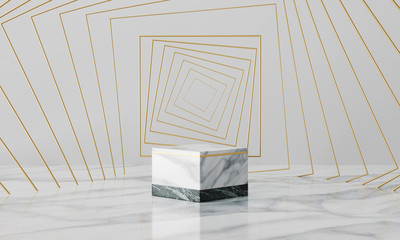 Wall Mural - White geometric marble podium with bright background. Product presentation. 3d rendering - illustration.