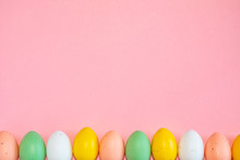 Colorful Easter Eggs On Pink Background