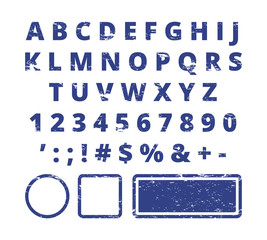 Wall Mural - rubber stamp font. red letters and numbers template typography for stamp. script texture, print type