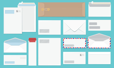 Wall Mural - blank envelope. office a4 paper corporate style envelopes collection vector mockup set. envelope tem