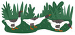 © nenilkime - Vector illustration of three pomeranian geese grazing in a green meadow Cartoon flat style Organic farm Summer decorative banner Countryside and farmland, agricultural industrial