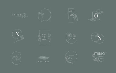 Wall Mural - logo design template in trendy linear minimal style. vector abstract hands. abstract symbol for orga