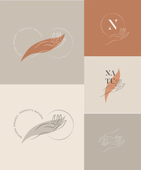 Wall Mural - logo design template in trendy linear minimal style. vector abstract hands. abstract symbol for orga