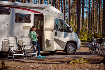 family vacation travel rv, holiday trip in motorhome