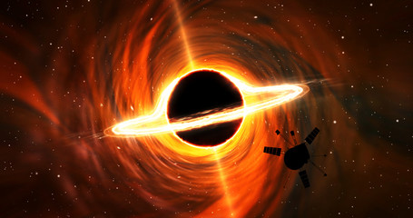 Wall Mural - Black hole space exploration by spacecraft