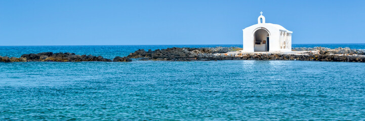 Wall Mural - Panorama of Agios Nikolaos (Saint Nicholas) church, Georgoupoli in Crete, Greece