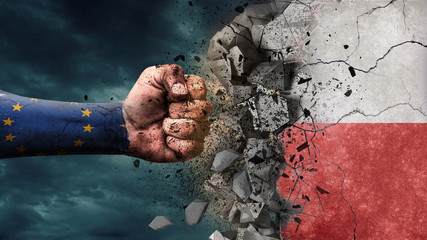 Wall Mural - Fist breaking rock. EU destroying Poland