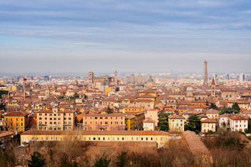 Canvas Print - Bologna, cityscape from a high viewpoint in a winter afternoon. Emilia, Italy