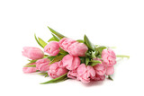 Fototapeta Tulipany - Bouquet of pink tulips isolated on white background
