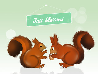 Canvas Print - illustration of squirrels in wedding