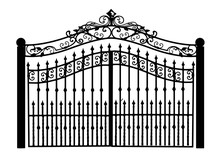 Gates Forged Sketch. Artistic Forging. Iron Door Design. Vector Illustration Isolated On White Background. Exterior. Garden Gate.