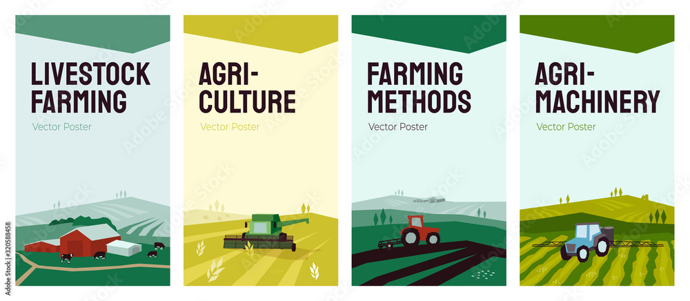 Set of banners with agriculture, livestock, farming concept. Vector ...