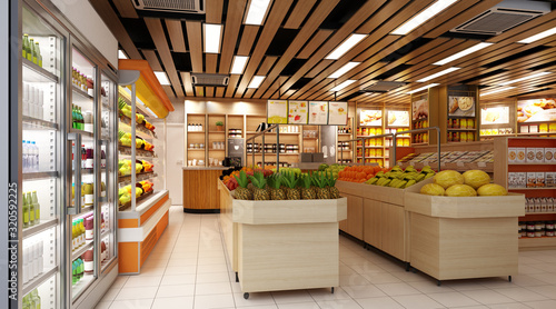 Fotografía 3d render of supermarket grocery shop