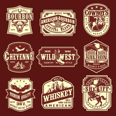 Poster - Vintage wild west monochrome emblems set