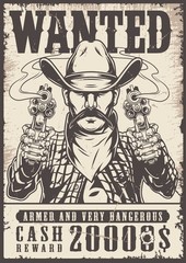 Wall Mural - Vintage western wanted monochrome poster