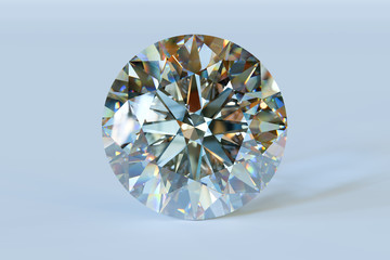 Round brilliant cut diamond on light blue background