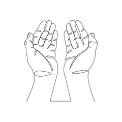 Continuous line drawing of palm hand of an islamic praying for ramadan and ied mubarak. Vector illustration.