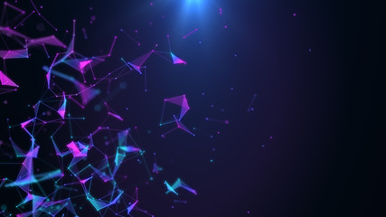 Wall Mural - Poligonal neon background. Abstract triangular forms. Geometric VJ footage.