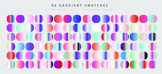 Aufkleber - Set of iridescent gradient swatches for design. Mix of trend colors for 2020 year: opalescent and shiny palette.