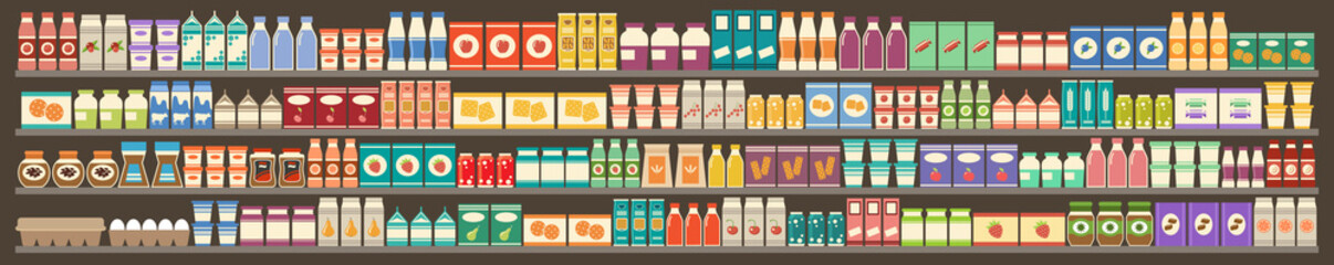 Wall Mural - Supermarket, shelves with products and drinks.