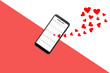 © ako-photography - Valentine day concept, love message - hearts flying out smartphone, Isolated on pink and white background
