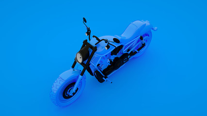 Classic Motorbike isolated on blue background. 3d rendering