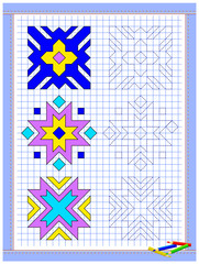 Wall Mural - educational page for kids. printable worksheet on square paper for children. learn to draw geometric