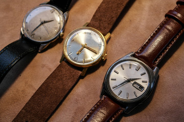 vintage watches on leather