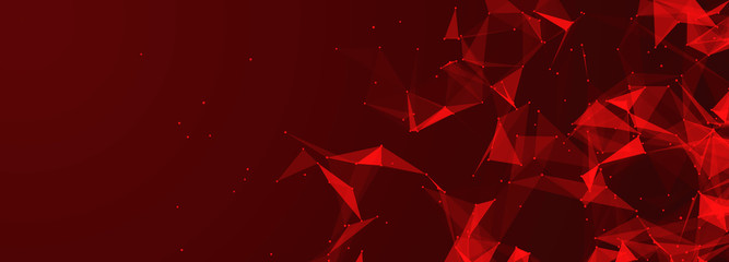 Wall Mural - red abstract polygonal space with connecting dots and lines. dark background. connection structure. 