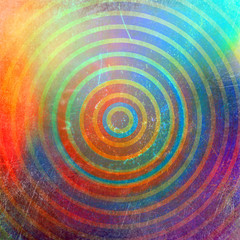 Aufkleber - Abstract colorful circles background with grunge effects and vibrant & vivid colors. Vintage style old fashioned shiny lights background, wall paper.