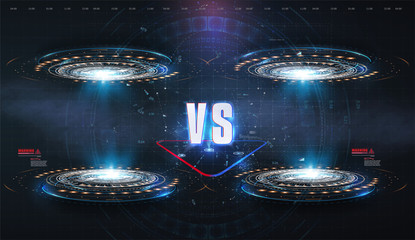 Fototapete - VS, Versus futuristic design. Battle headline template. Futuristic abstract technology background. HUD, UI, GUI Menu User Interface. Square аrames blocks. Sci-fi concept design. Modern tournament.