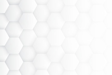 Wall Mural - Minimalist White Abstract Background. High Technology 3D Hexagons. Scientific Technologic Three Dimensional Hexagonal Blocks Light Conceptual Wallpaper. Tech Clear Blank Subtle Textured Backdrop