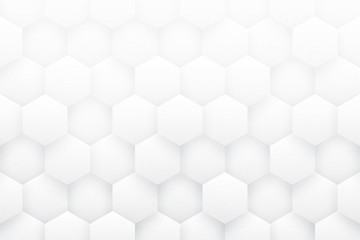 Wall Mural - White 3D Hexagons Minimalist Abstract Background. Science Technology Three Dimensional Hexagonal Blocks Structure Light Conceptual Wallpaper High Definition. Tech Clear Blank Subtle Textured Backdrop