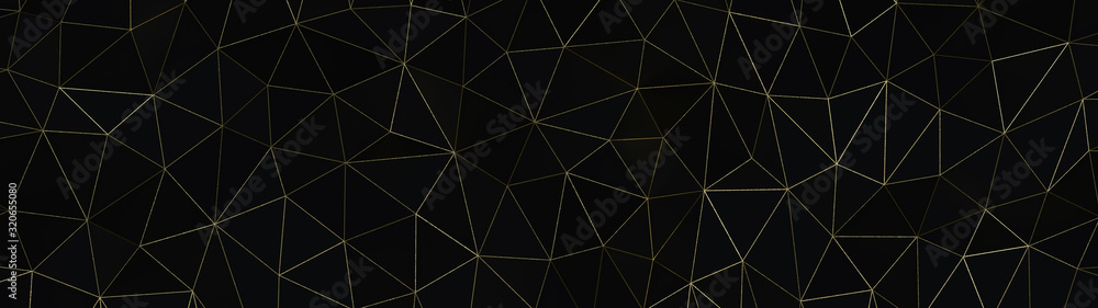 Schwarz Gold - Artdeco Glitzer Dreieck Polygone Streifen - 3D - Illustration Textur Tapete Banner Webseite Hintergrund Panorama 4k Breitbild - obrazy, fototapety, plakaty 