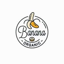 Banana Logo. Round Linear Logo Of Peeled Banana