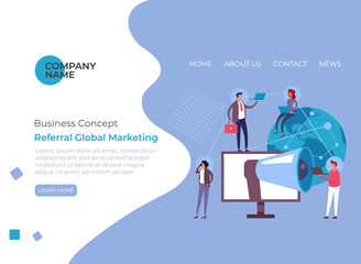 Referral global marketing concept. Vector flat cartoon graphic design illustration
