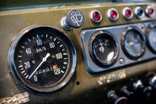 Closeup Of Old Military Truck Indicators