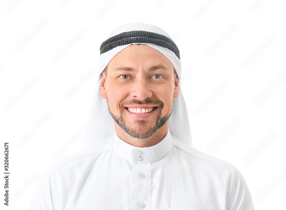 Handsome Arab man on white background