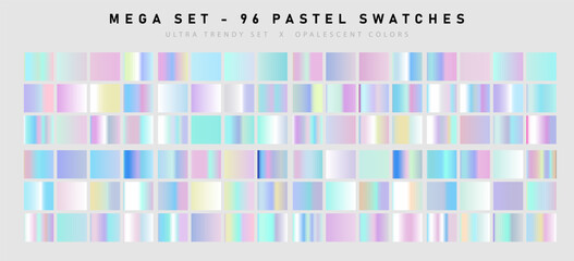 Fototapete - Set of trendy pastel swatches. Holographic gradient collection for web design and art.