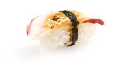 Traditional japanese sushi and nigiri isolated on white background.