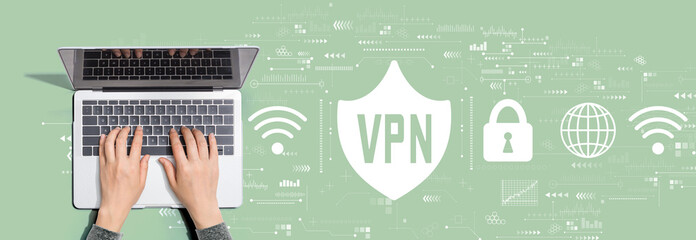 VPN concept with person using a laptop computer