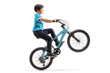 Boy Performing Bicycle Acrobatics And Riding With One Wheel Up