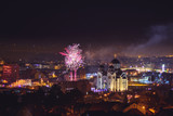 Fototapeta Miasto - Celebration of orthodox Christmas eve with fireworks in Valjevo, Serbia