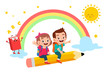 © Colorfuel Studio - happy cute little kid boy and girl go to school