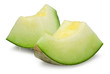 Ripe green melon slice isolated on white with clipping path.